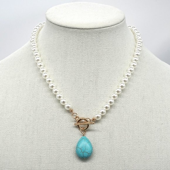 My Bead Emporium Jewelry - Turquoise stone with pearl chain. Toggle clasp.